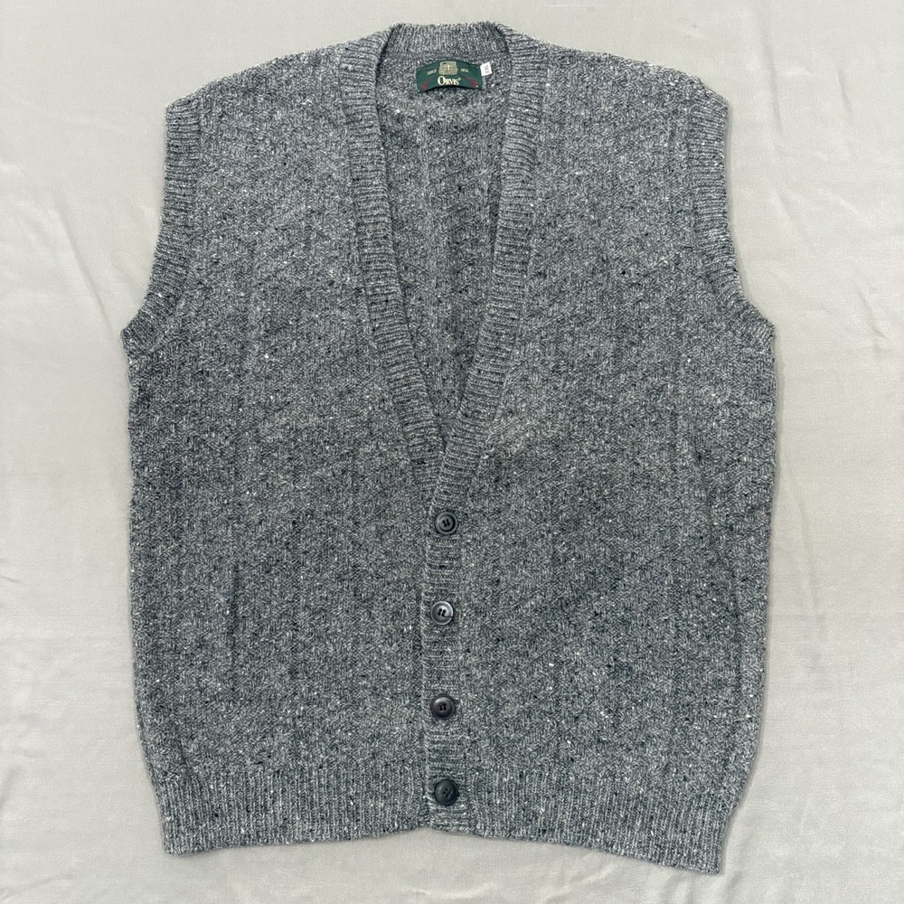 Vintage Orvis Men's Gray Knit Button-Front Speckled Sweater Vest USA 2XL Grandpa
